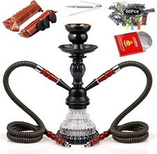 2-Hose Complete Hookah Set 11” Glass Shisha with Stable Vase Gift Portable picture