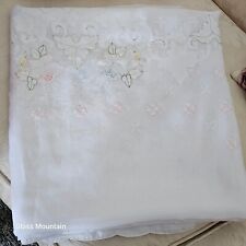Vintage Madeira Fine Linen Embroidery Applique Cut-Out  110x63 Tablecloth picture
