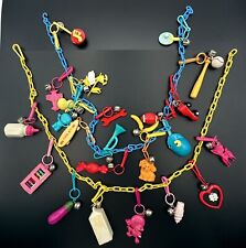 1980's Vintage Plastic Charm Necklaces With 24 Plastic Charms With Bells Snoopy picture