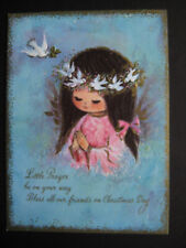 1970s vintage greeting card CHRISTMAS Praying Girl w/ Ring of Doves picture