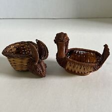 Two Small Vintage Hand Woven Rattan Baskets Duck and Bunny Rabbit Made In China picture