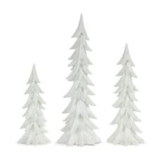 Melrose Carved Stone Holiday Tree Décor with Glistening White Finish (Set of 3) picture