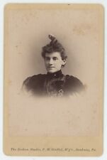 Antique c1880s Cabinet Card Beautiful Woman Interesting Hair Style Sunbury, PA picture