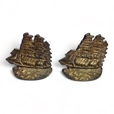 Antique Bronze Sailing Clipper Ship Bookends Door Stops 6 x 6 Inch picture