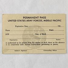 Vintage 1940's United States Army Forces Middle Pacific Permanent Pass Liberty picture