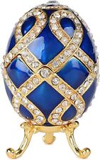 Bejeweled Blue  Faberge Egg Hinged Metal Enameled Crystal Trinket box Classic picture