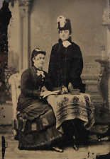 c1870s Tintype 2 Beautiful Women W Photo Album On Table Reading Prop D4371 picture