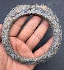 Ancient Old Tibetan Chinese Dynasty Two 2 Face Wild Dragon Statue Bronze Bangle picture