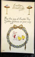Antique Embossed Postcard 1913 Bergman Easter Greetings Bunny Rabbit Chicks Eggs picture