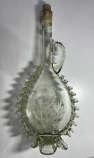 Elegant Vintage Hand-Cut Pure Crystal Decanter Bohemian Etched with Handle picture