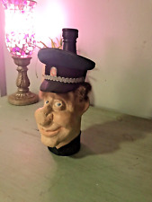 VTG Wine Bottle In Soldiers Head Leather Face W/Rabbit Fur Trim. One Of A Kind picture