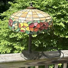 Vintage 24” Antique Old 15# Leaded Slag Glass Floral Table Lamp Desk Light Shade picture