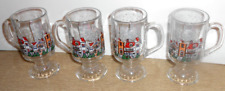 Vintage Libbey Clear Glass Footed Mugs Winter Christmas Town Scene USA Lot of 4 picture