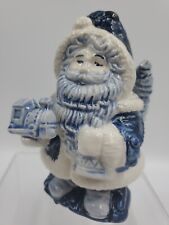 VTG Delft Blue Hand Painted Holland Christmas Santa Claus Holding A Train 1995 picture