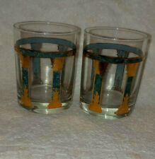 Culver Green and Gold Greek Marble Column Lowball Glasses Lot of 2 picture