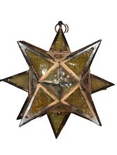 Vtg Large Star Metal Votive Candle Pendant Hanging Light Lamp Yellow Glass picture