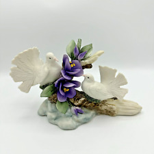 Vintage Capodimonte Italian Porcelain White Dove Love Birds Purple Roses Flowers picture