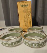 Vintage Jeanette Hellenic 4 Dessert Cups Green and White 22 K Gold Trim With Box picture