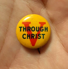 Vintage V Victory Through Christ Pinback delivers a powerful message picture