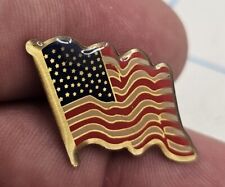 VTG Lapel Pinback Gold Tone American Flag Wavy Patriotic Symbol  picture