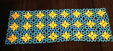 Vintage Hand Crocheted dresser scarf/ doily 18”x 6” blue yellow picture