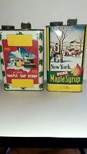 Vntg 2 Maple Syrup Cans-NEW YORK & UNMARKED-1 Gallon Cans-tin Litho-GainsvilleNY picture