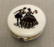 vintage Porcelain Hinged Trinket Box Romantic Courting Couple Silhouette Pillbox picture