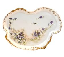 Antique French W&G Limoges Porcelain Dresser Vanity Tray Violets Gold Gilded picture