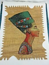 Vintage Genuine Hand Painted Egyptian Local Art on Papyrus Egypt Queen Nefertiti picture