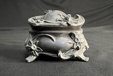 Vintage Victorian Art Nouveau Jewelry Casket Footed Trinket Box Pewter Red Felt picture
