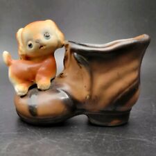 ENESCO Dog/Puppy on Boot Toothpick Holders ~ Mini Planters Vintage MCM picture
