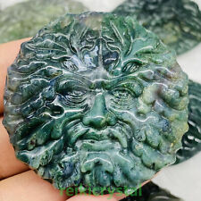 Natural Water plants Agate Moss Quartz Hand Carved Face Crystal Reiki healing1pc picture