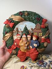 Roman inc Christmas Wreath Music Box Large 3-D Resin Handcrafted Carolers picture