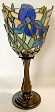 NIB PartyLite Iris Candle Lamp Tiffany Stained Leaded Glass Mosaic w/ Brass Base picture