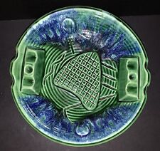 Vtg Ashtray Retro Pottery Late MCM Ceramic Dip Glaze Blue Green picture