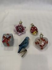 Lot of 5 Vintage Old World Germany Christmas Glass Ornaments Lady Bug Parakeet picture