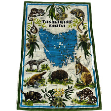 Vintage Tasmanian Fauna Map Tea Towel Pure Linen Australian Souvenir Poland 80's picture