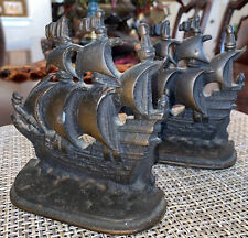 Antique Bronze Bookend Sailing Boat 1803 Galleon Time Of Elizabeth 5 Lb. Stamped picture