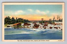 Lewiston ME-Maine, Falls, Androscoggin River, Antique, Vintage c1939 Postcard picture