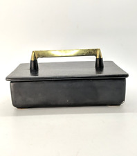 Royal Haeger Pottery Simple Black Box Gold Handle Vintage Covered Trinket MCM picture