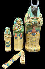 RARE ANCIENT EGYPTIAN ANTIQUES Coffin With Head God Anubis and 4 Pharaonic Mummy picture