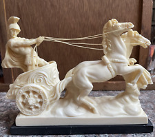 Vintage SANTINI Sculpture Alabaster Roman Gladiator Horse Chariot ITALY  picture