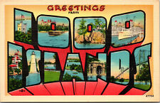 Vtg Greetings from Thousand Islands New York NY Large Letter Linen Postcard picture
