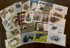 Nice~Lot of 23 Antique~ Greetings Postcards with Purple Violets Flowers~k-19 picture
