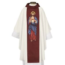 Ornate Printed Sacred Heart of Jesus Christ Chasuble and Stole for Church 51 In picture