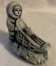 Vintage Earthquake Clay Handmade Eskimo with Sled Figurine/Sculpture 3 1/2