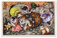 Dressed CATS Kittens Playing Outside by E. K. Postcard c 1960s Anthropomorphic picture