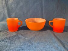 Anchor Hocking Fire King Two Orange Coffee Mugs and Bowl 6 Inch Diameter picture