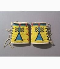 Old American Style Handmade Sioux Horse Beaded Cuffs Leather Fringes FHC21 picture