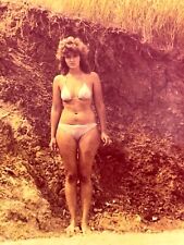 1990s Pretty Young Woman White Bikini Beach Female Vintage Photo Snapshot picture